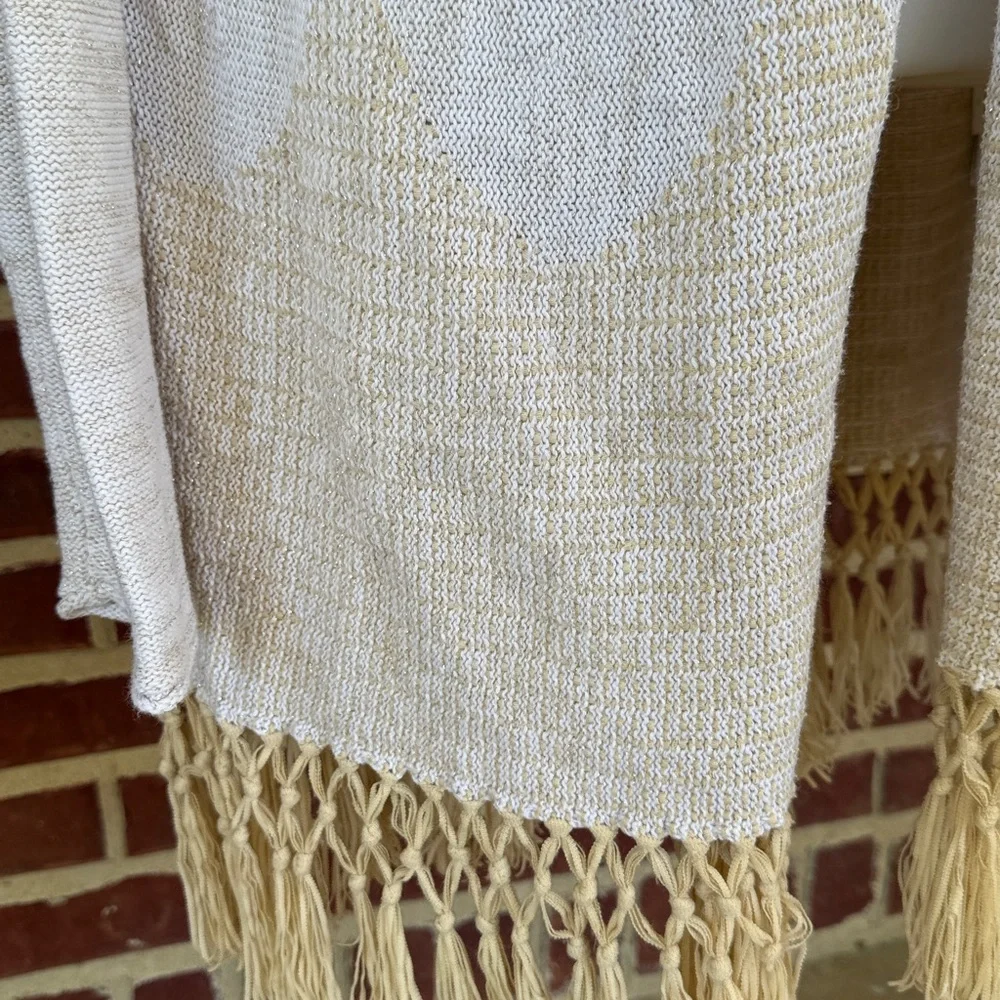 LILLY PULITZER Women’s M Cardigan Tatum Long Fringe Hem Ivory Gold Metallic - Picture 4 of 15